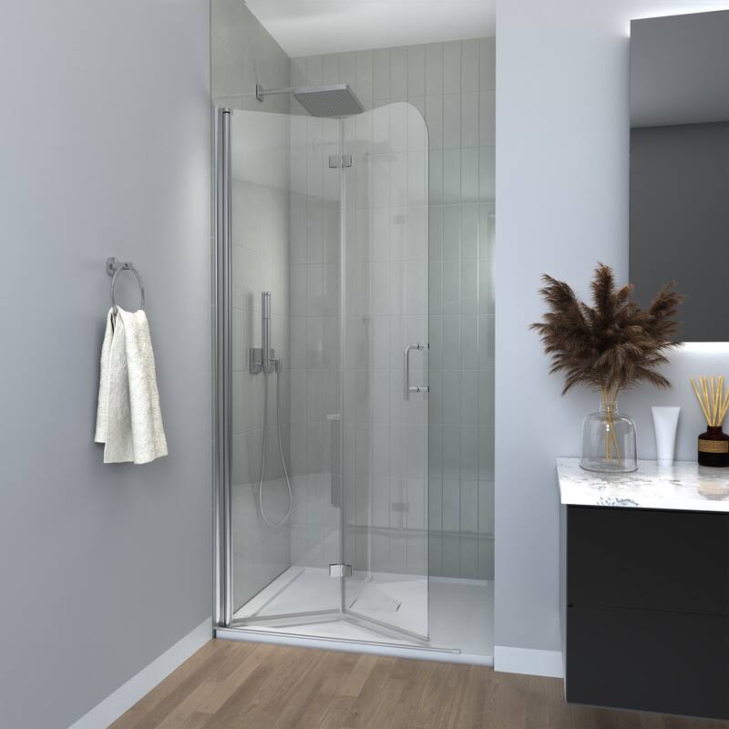 30''/34''W x 72''H Frameless Bi-Fold Shower Door in Chrome with 6mm Tempered Glass