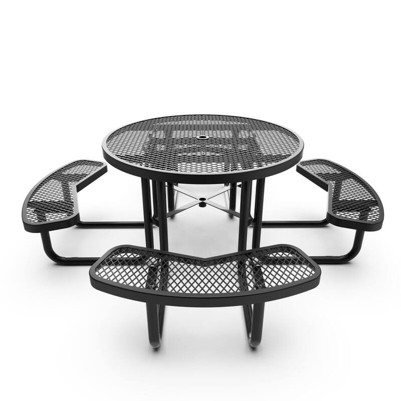 Commercial Grade Expanded Mesh Metal Outdoor Picnic Table with Anchors - 82.5"D x 82.5"W x 29"H