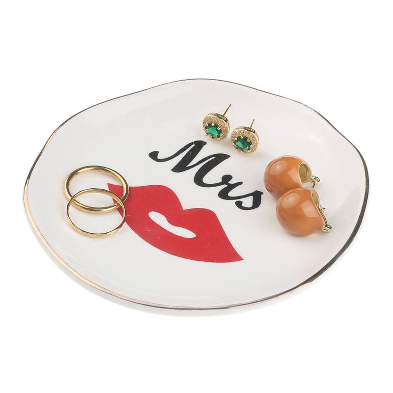 Ceramic Jewelry Tray, Decorative Trinket Ring Dish for Organizing Earrings Necklaces Bracelets Watch Keys 11.5*11.5*1.5cm Love1