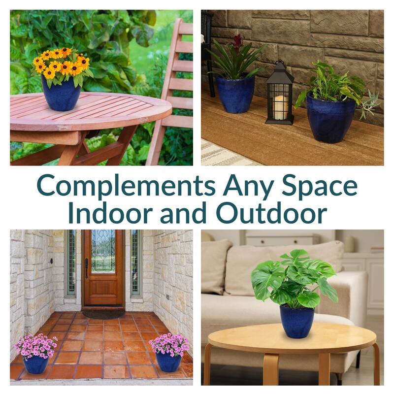 Sunnydaze Resort Ceramic Indoor/Outdoor Planter - Imperial Blue - 8-Inch - Set of 2 - Set of 2