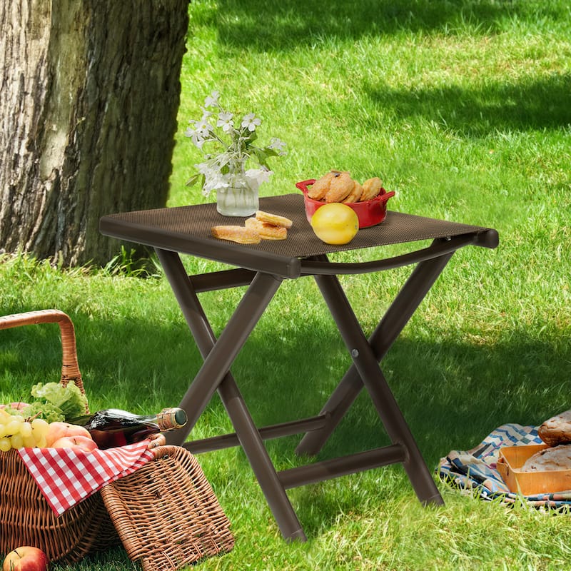 Outdoor Patio Folding Side Table Ottoman Camping End Table Plant Stand - 14.8in W x 17.1in L x 16.3in H