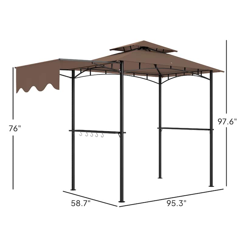 GDFStudio Outdoor Vayla Metal BBQ Grill Gazebo with Adjustable Awning and Storage