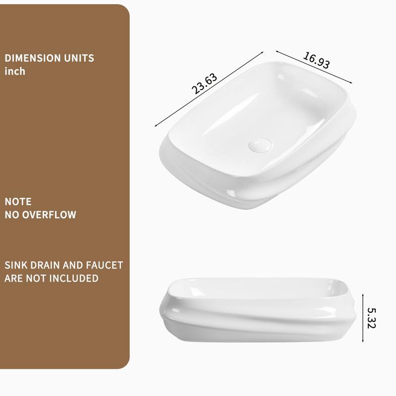 GDFStudio - Arlo Artistry Compact Modern Textured Ceramic Vessel Sink with Bas Relief Surface, No Drain and Faucet Hole