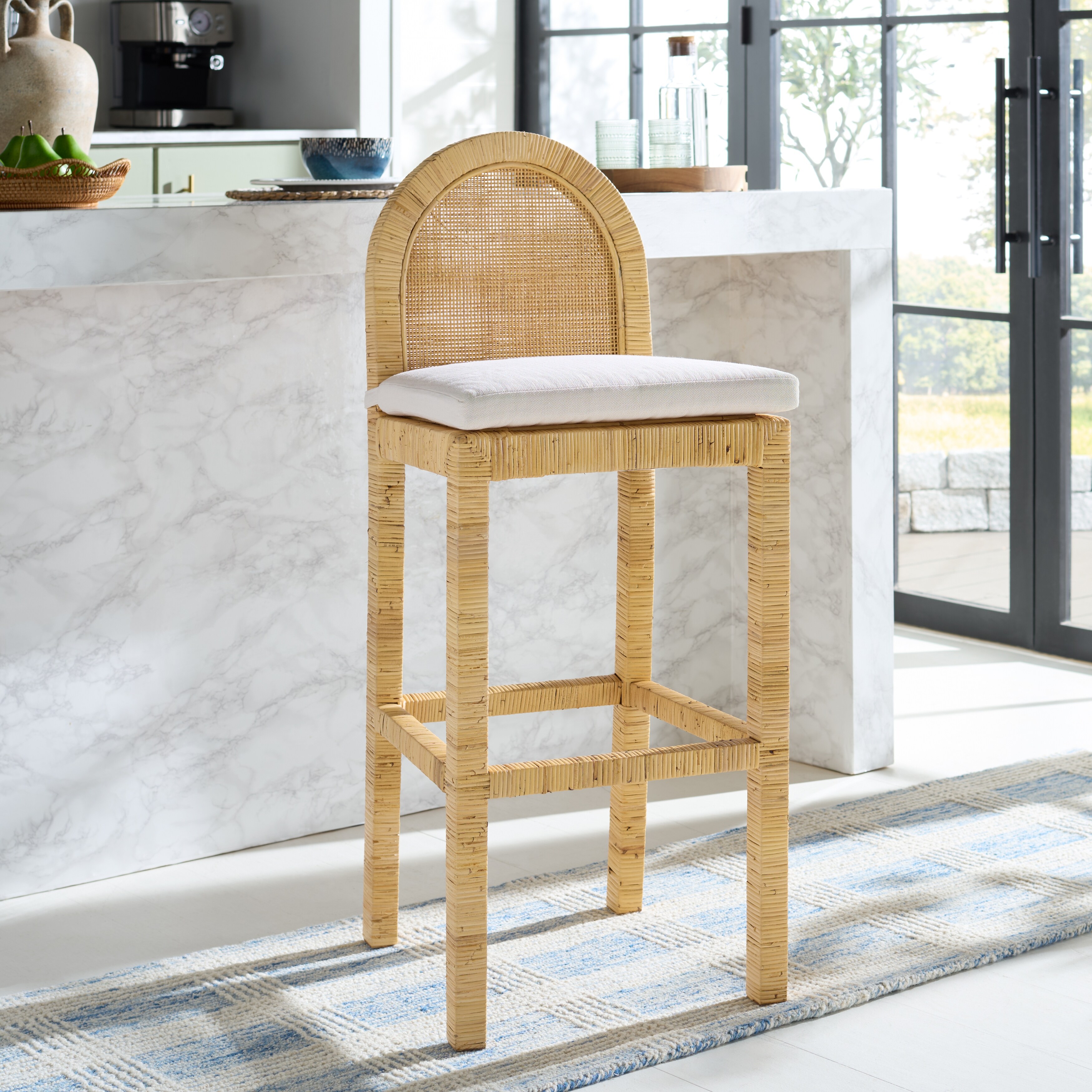SAFAVIEH Tojo Cane 29.5-Inch Seat Height Wood Bar Stool - 20