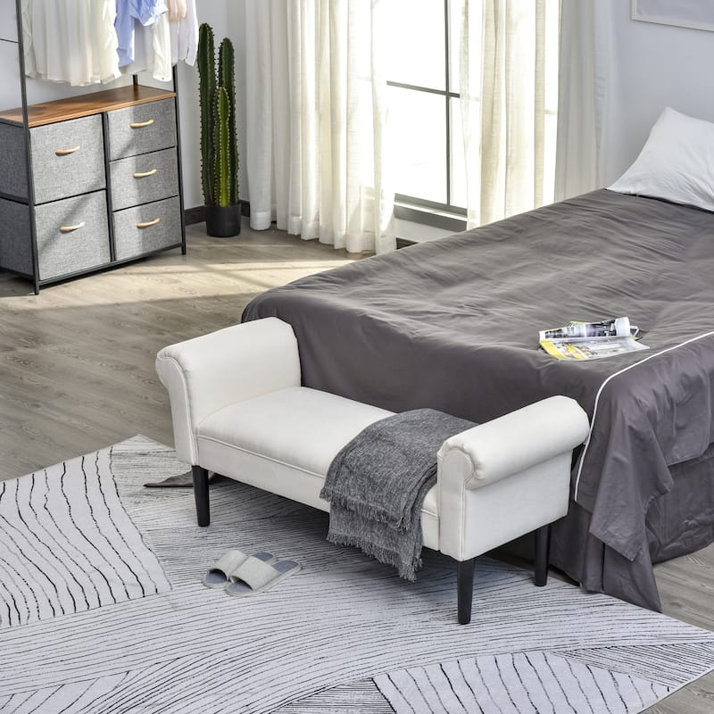 HomCom Linen Upholstered Vanity Accent Ottoman Bench With Armrests - 18*52*23