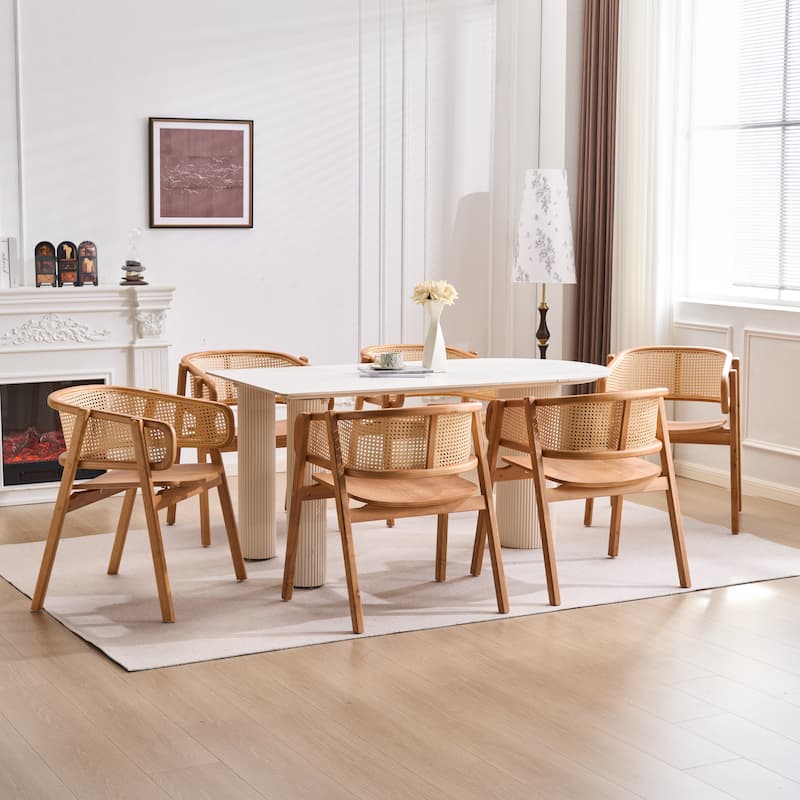 Christopher Knight Home - Mid-Cenutry Natural Rattan Mesh Dining Chairs Set with Ergonomic Curved Back and Armrests