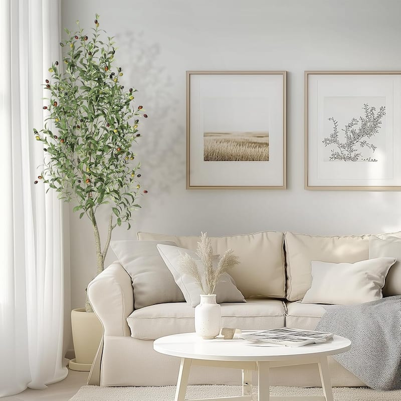 2 Pack Artificial Indoor Faux Olive Tree with White Planter