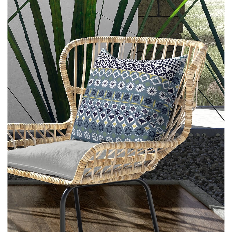 Shape Synergy Indoor/Outdoor Reversible Throw Pillow Blue and Yellow