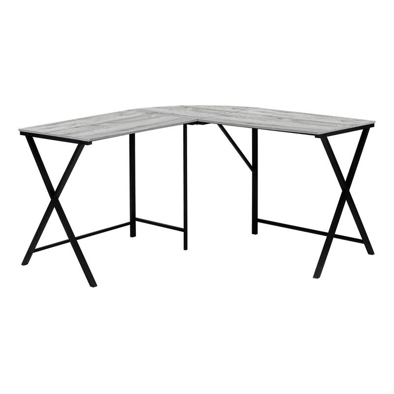 Computer Desk, Home Office, Corner, 55"l, L Shape, Work, Laptop, Grey Laminate, Black Metal, Contemporary