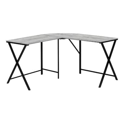 Computer Desk, Home Office, Corner, 55"l, L Shape, Work, Laptop, Grey Laminate, Black Metal, Contemporary