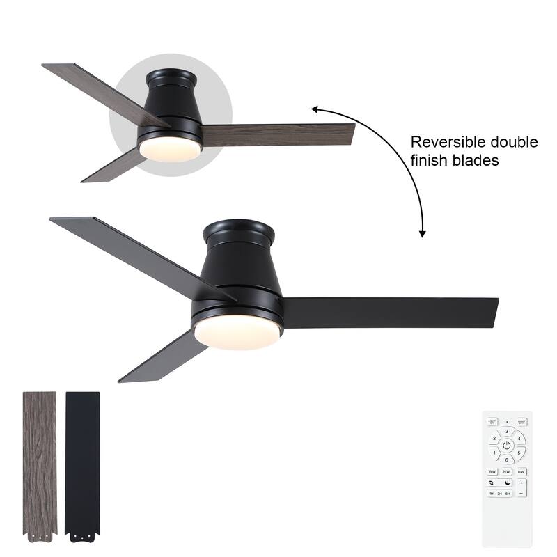 YUHAO AeroLite 48 in. Indoor White Low Profile Standard Ceiling Fan with Bright White Integrated LED Light Kit, Remote Included