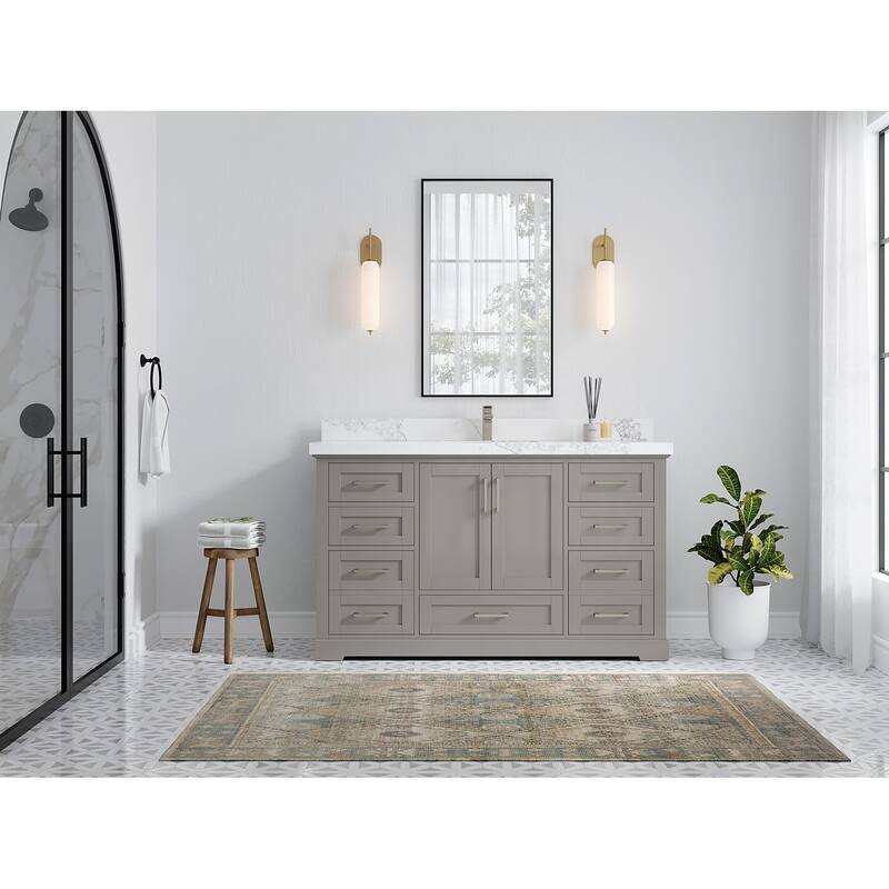 Willow Collection 60 in W x 22 in D x 36 in H Boston Single Bowl Sink Bathroom Vanity with Countertop