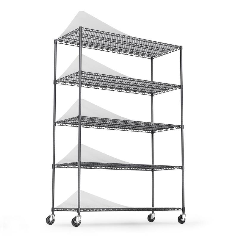 5 Tier 6000lbs Heavy Duty Adjustable Storage Rack Metal Shelf Wire Shelving Unit with Wheels & Shelf Liners,82" H x 48" L x 24"D - Chrome