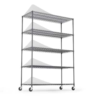 5-Tier Heavy Duty Adjustable Storage Rack, Metal Shelf Wire Shelving Unit with Wheels & Shelf Liners