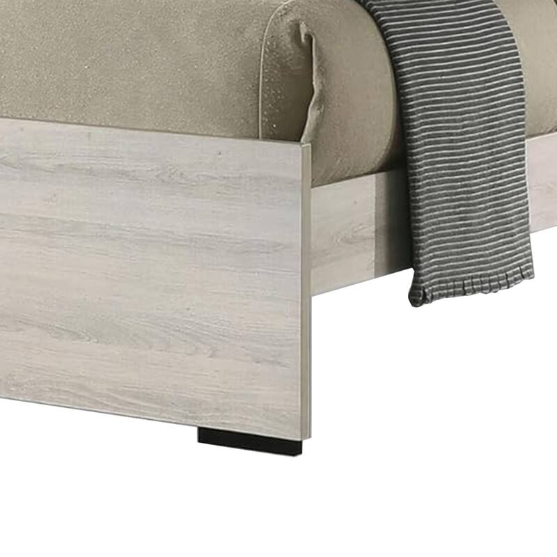 Hyao King Size Bed w LED Headboard, White Wash Paper Veneer