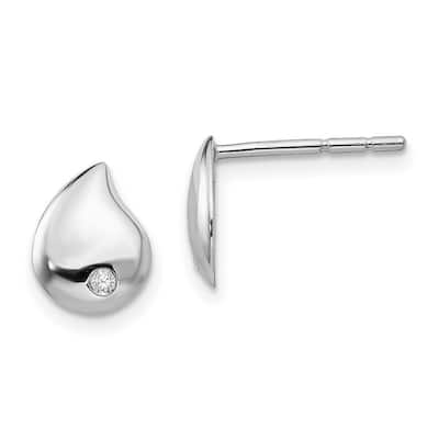 Curata Polished Ss White Ice Diamond Teardrop Post Earrings - 10x7.4mm Wide