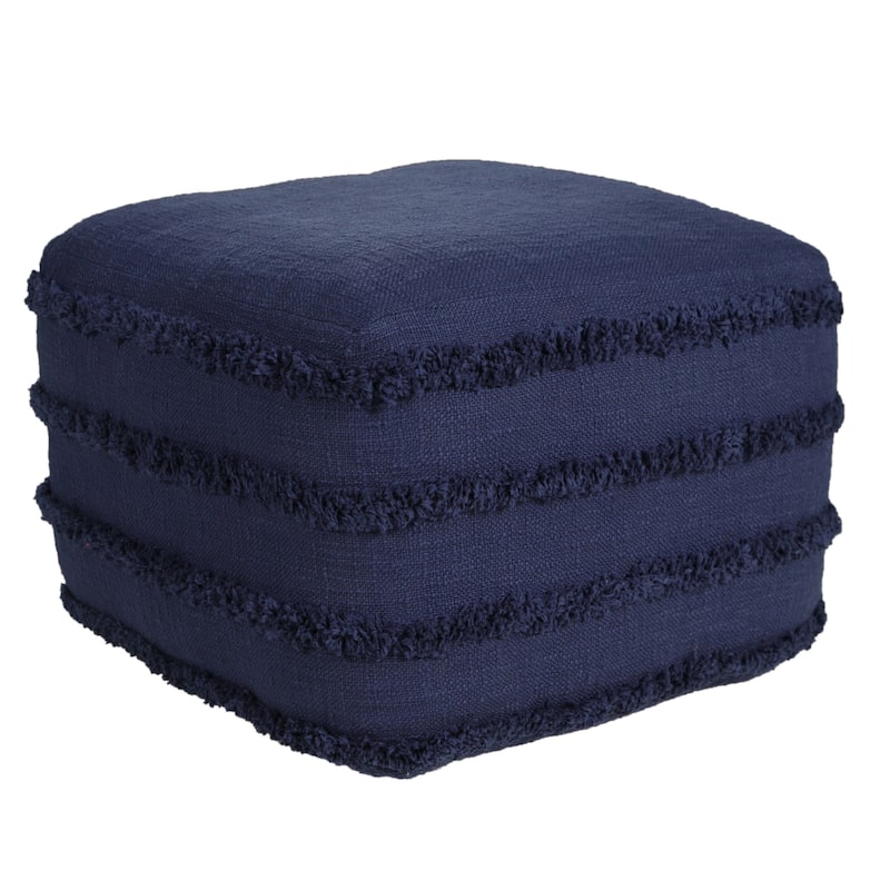 18" Cotton Striped Pouf Ottoman for Living Room, Bedroom or Office - Dark-Blue