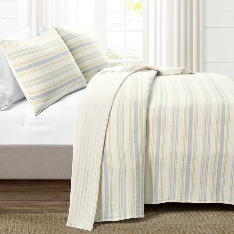 Lush Decor Solange Stripe Kantha Pick Stitch Yarn Dyed Cotton Woven 3 Piece Quilt/Coverlet Set