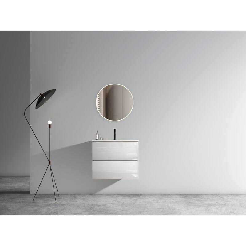 36-Inch Wall Mount Bathroom Vanity in Space Grey with Ceramic Sink, Large Storage