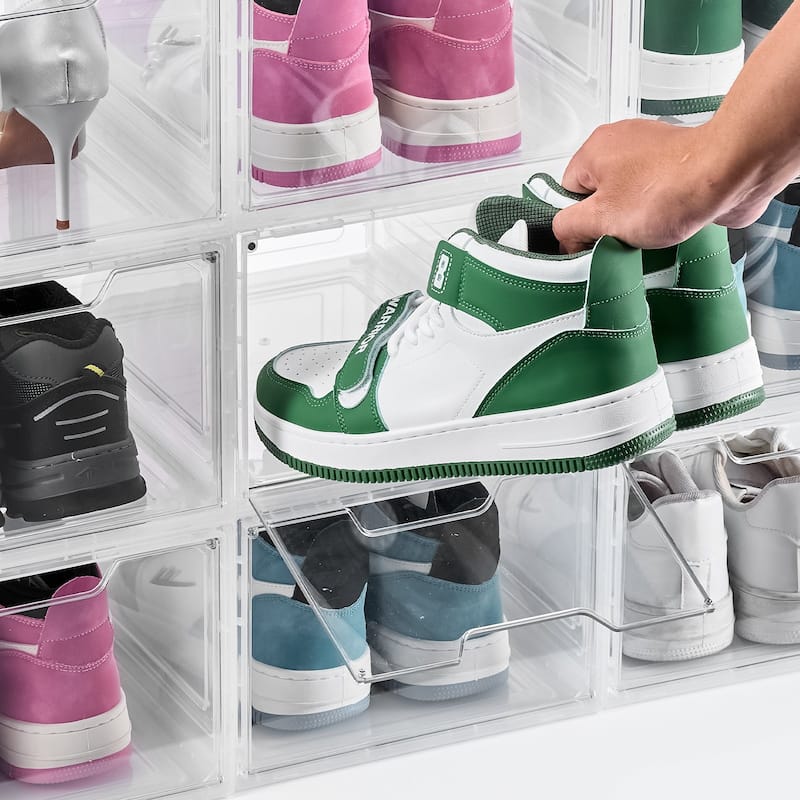 Stackable Shoe Storage Boxes Size 13 with Magnetic Door
