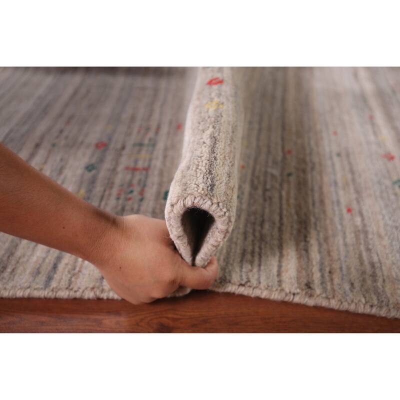 Tribal Striped Gabbeh Square Area Rug Handmade Wool Carpet - 7'10" X 7'11"