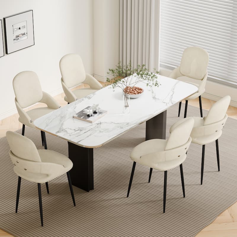 Modern PU Leather Dining Chairs - Ergonomic Comfort, Easy Assembly, Water & Stain Resistant, Set of 2/4/6 - Set of 6 - White