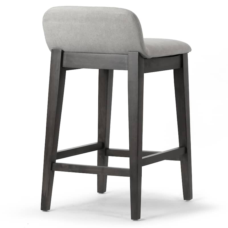 Set of 2 Atia Black Rubberwood Stool with Low Back Fabric Seat