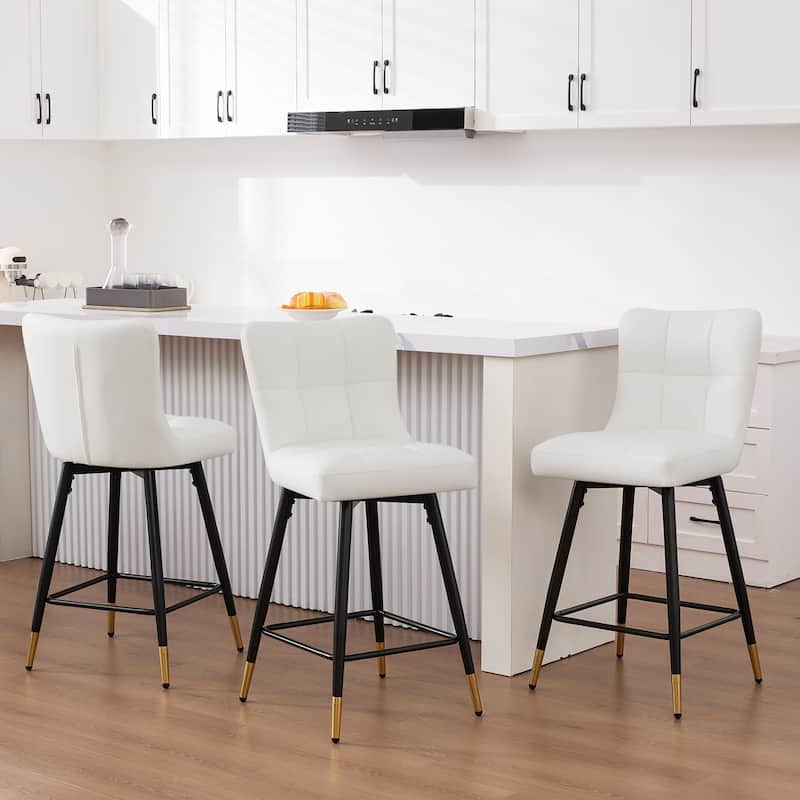 Faux Leather Swivel Counter Height Barstools Set of 2 with High Back - 38.98"H x 17.72"W x 21.26"D - Set of 3 - White