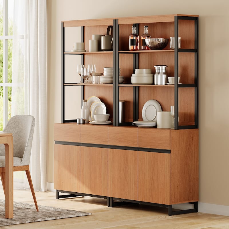 WAMPAT Modern 72" Tall Bookcase with Metal Base and Adjustable Shelves, Library Book Shelf with Storage Cabinet