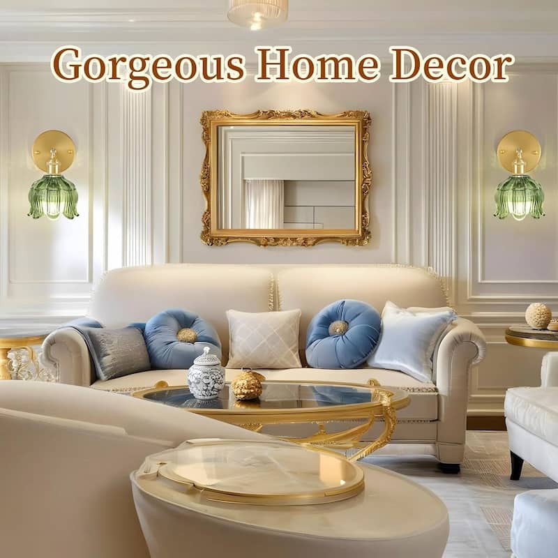 Set of 2 bedroom light green wall light brass, glass kitchen light