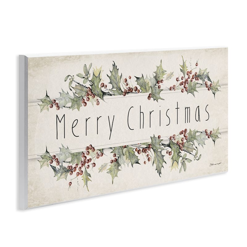 Stupell Merry Christmas Sentiments Winter Holly Florals Wood Wall Art, 7 x 17 - Beige