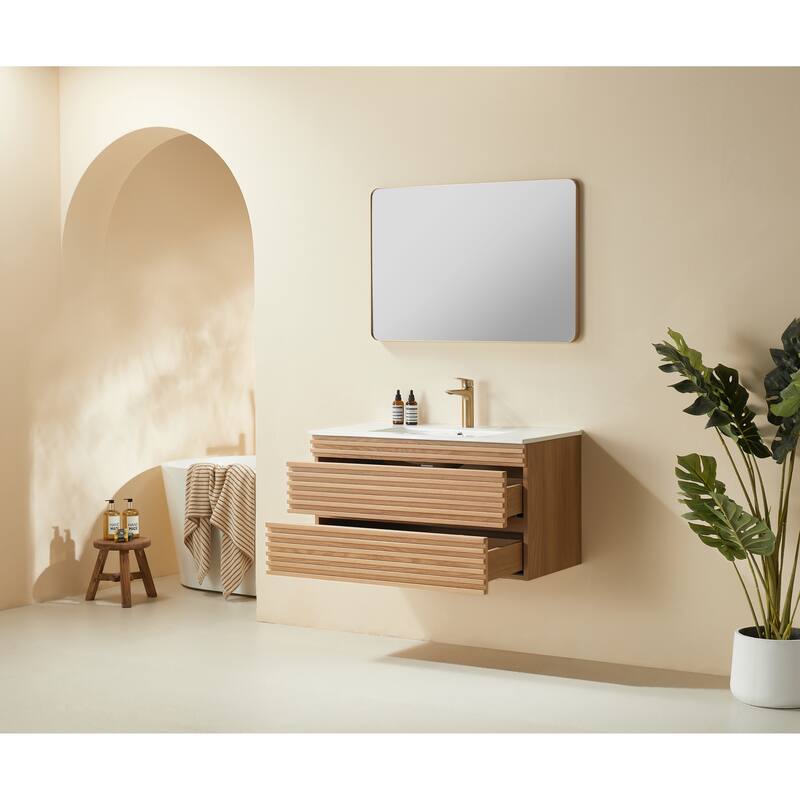 Wall Mounted Single Vanity with Ceramic Sink