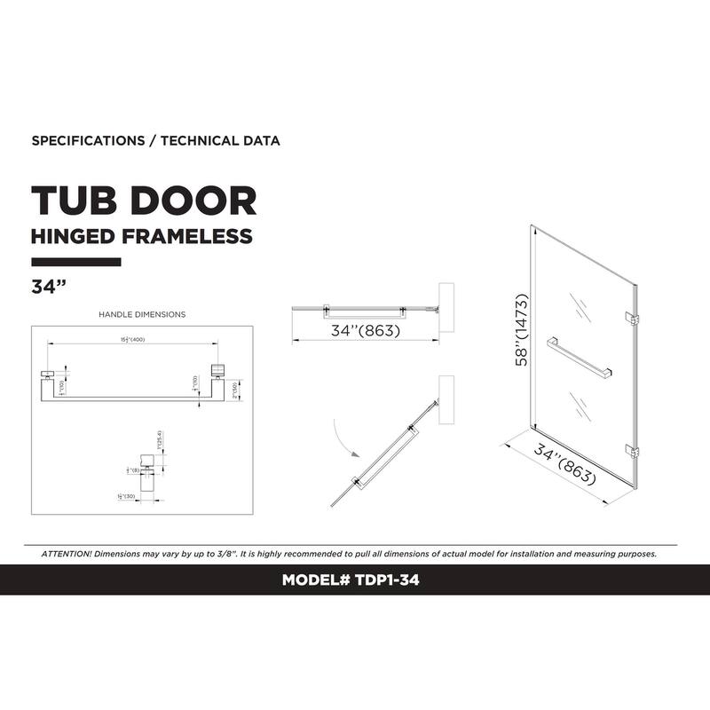 Fine Fixtures Tub Door Pivot Frameless Tempered Glass