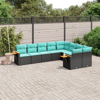 vidaXL 9 Piece Patio Sofa Set with Cushions Black Poly Rattan