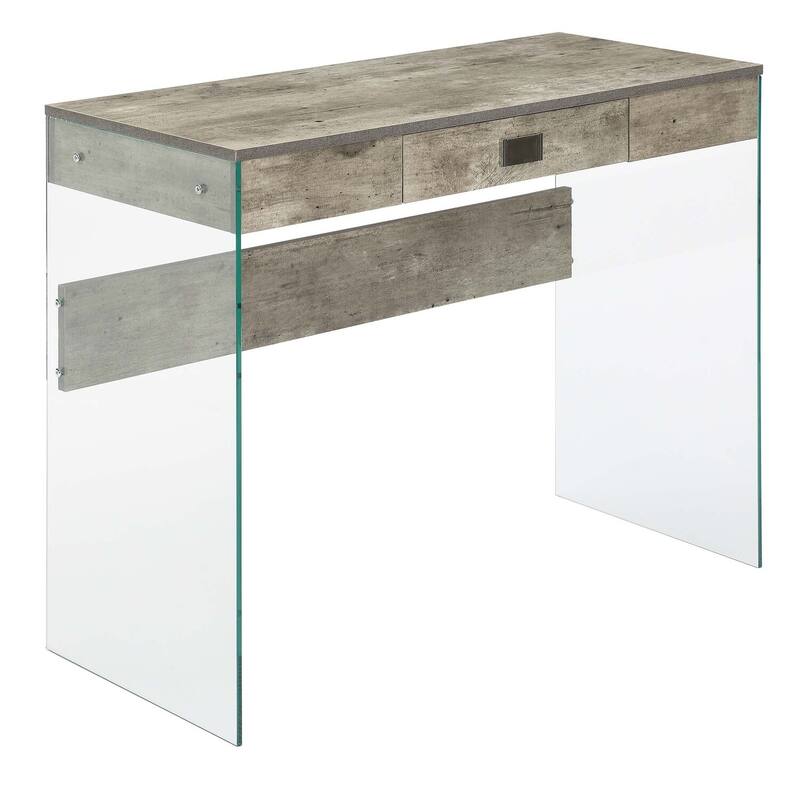 Modern 36 Inch Desk with Drawer - Glass Top Computer Writing Table Home Office