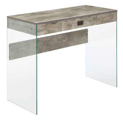 Modern 36 Inch Desk with Drawer - Glass Top Computer Writing Table Home Office