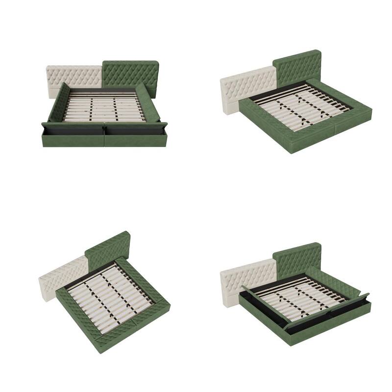 King Size Upholstered Bed with Storage Compartments and Footboard