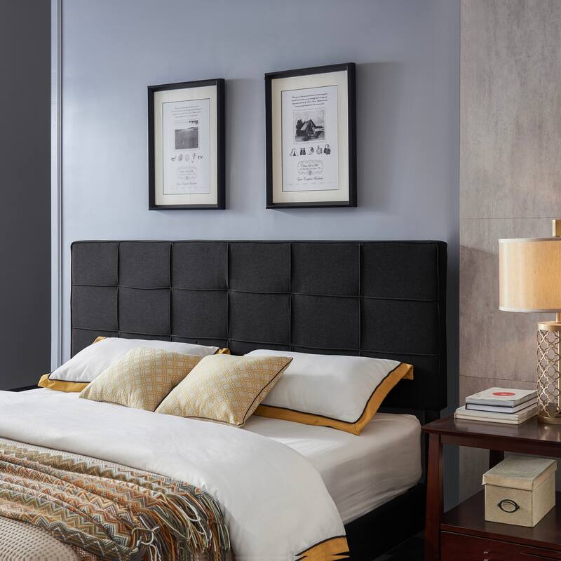 Linen Upholstered King Size Headboard with Metal Legs, Adjustable Height, Square Stitched Design