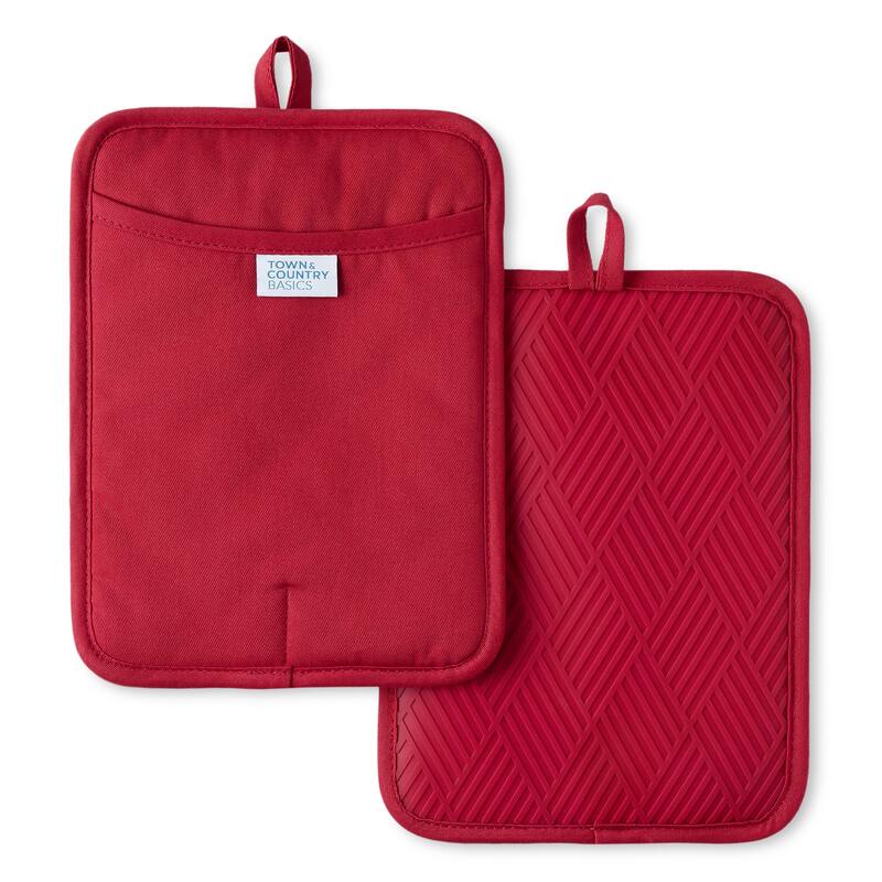 TOWN & COUNTRY BASICS Basketweave Soft Silicone Pot Holder 2-Pack Set, Heat Resistant, Flexible Silicone, Non-Slip Grip