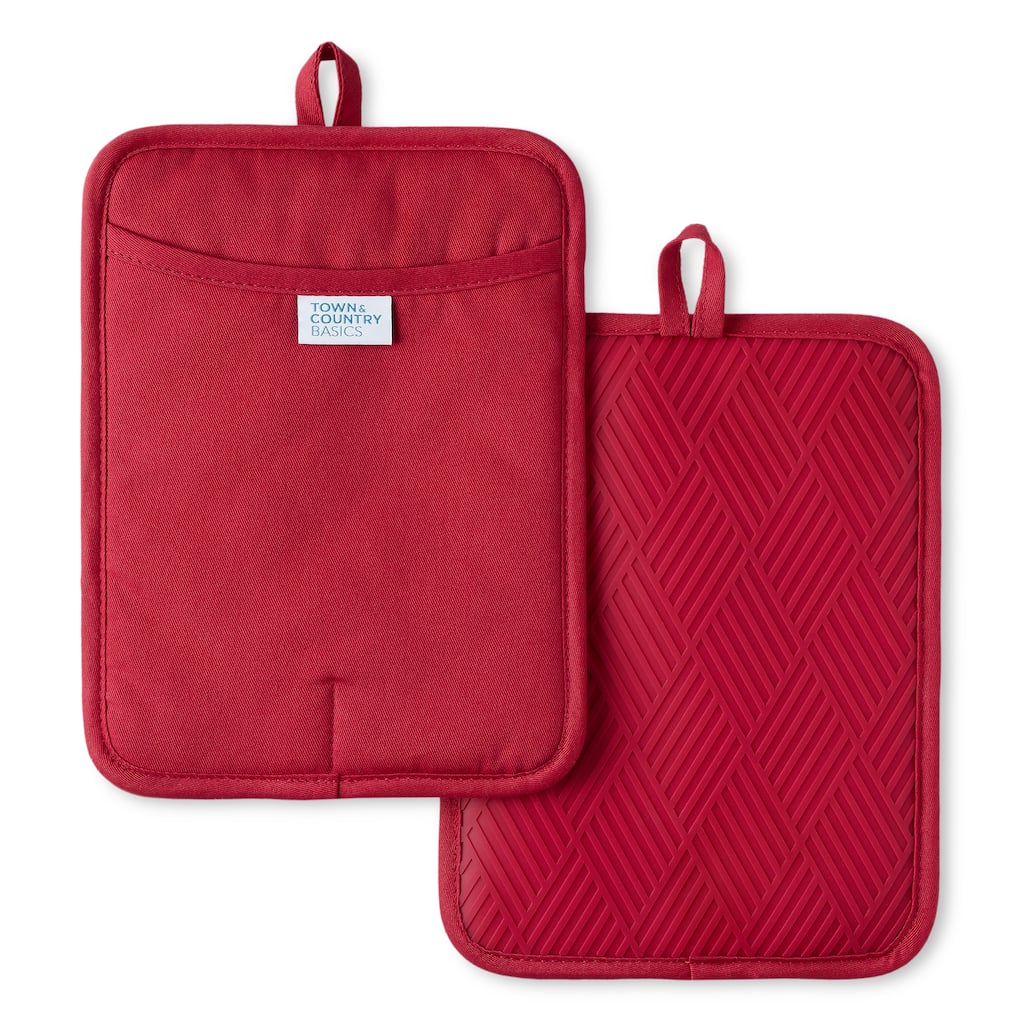 TOWN & COUNTRY BASICS Basketweave Soft Silicone Pot Holder 2-Pack Set, Heat Resistant, Flexible Silicone, Non-Slip Grip