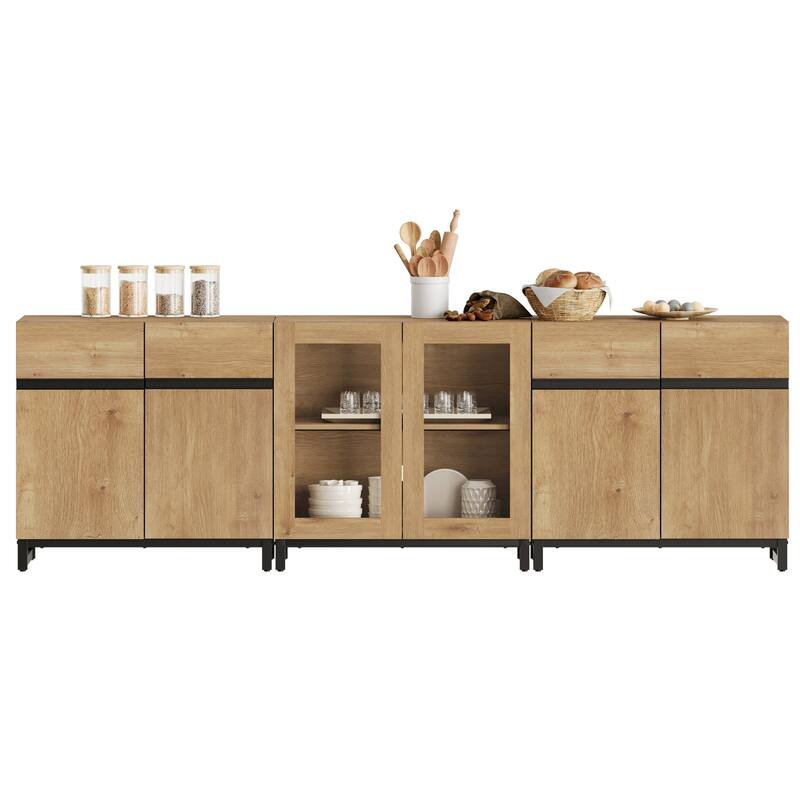 WAMPAT Modern Sideboard with Adjustable Shelves, 3 in 1 Storage Cabinet with Glass Doors, Coffee Bar Cabinet for Kitchen