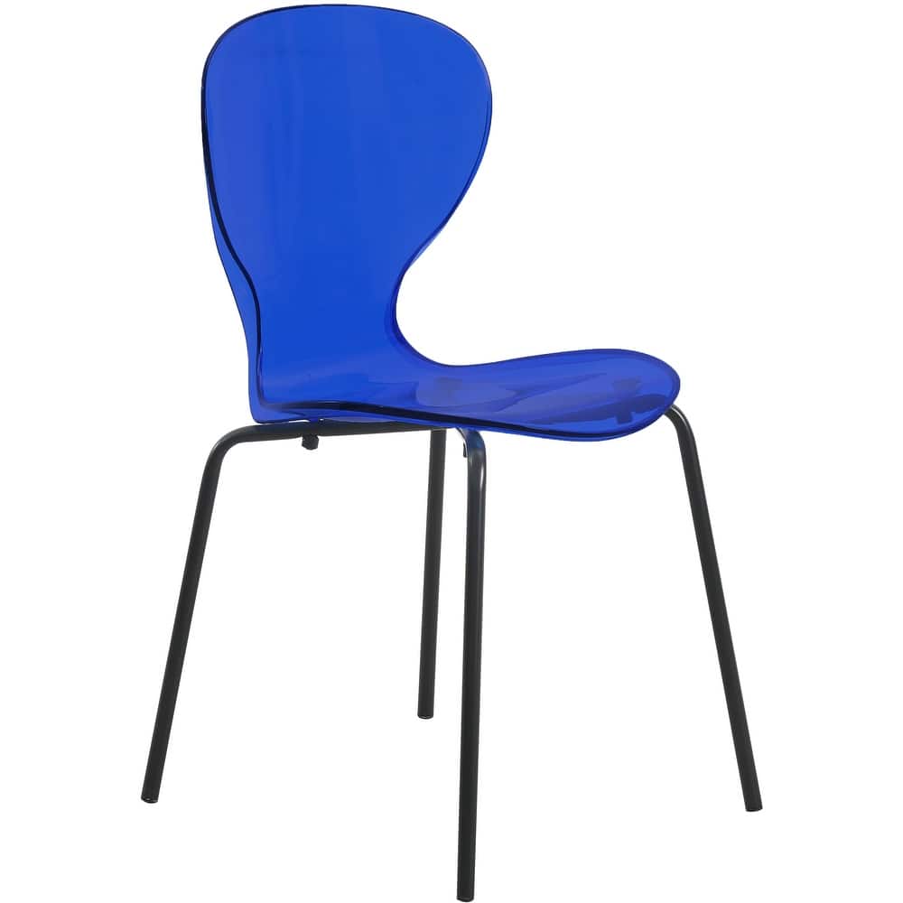 Oyster Modern Stackable Transparent Accent Dining Chair with Stainless Steel Legs & Curved Backrest for Home, Kitchens, Offices