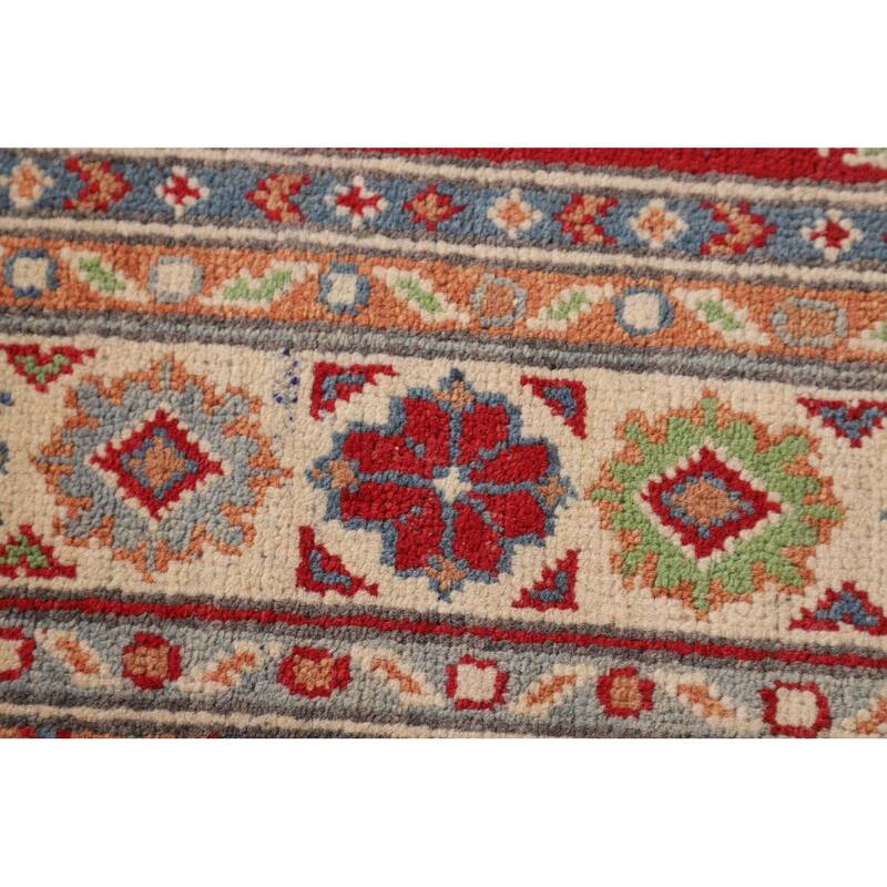 Red Kazak Oriental Accent Rug Handmade Geometric Wool Carpet - 3'3"x 5'0"