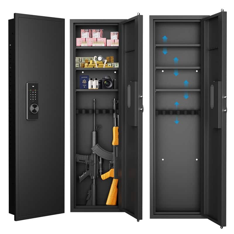 53" Password Touch Panel In-Wall Safe, Hidden Wall Gun Safe for Rifles with Adjustable Shelves