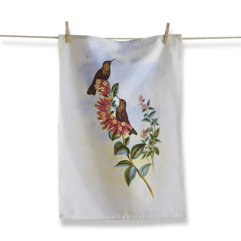 Hummingbird Red Flower Cotton Kitchen Dishtowel 26L x 18W in.
