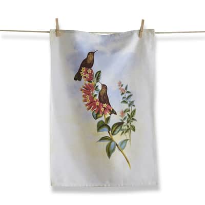Hummingbird Red Flower Cotton Kitchen Dishtowel 26L x 18W in.
