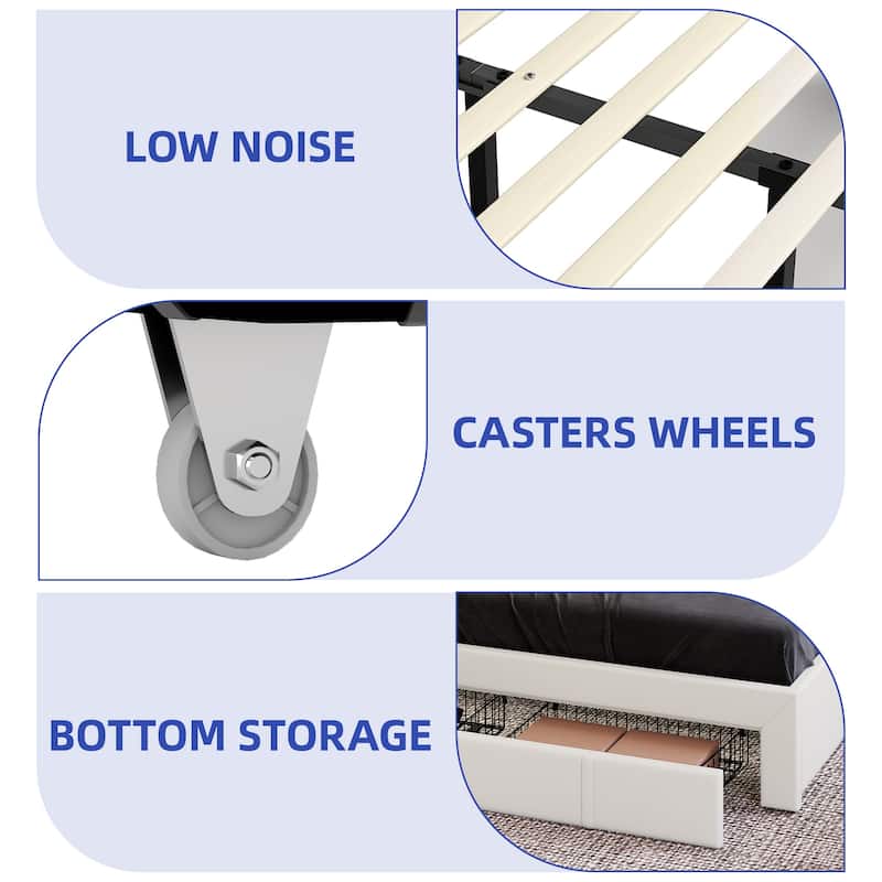 Upholstered Storage Bed with 5 Storage Drawers LED Headboard USB Ports