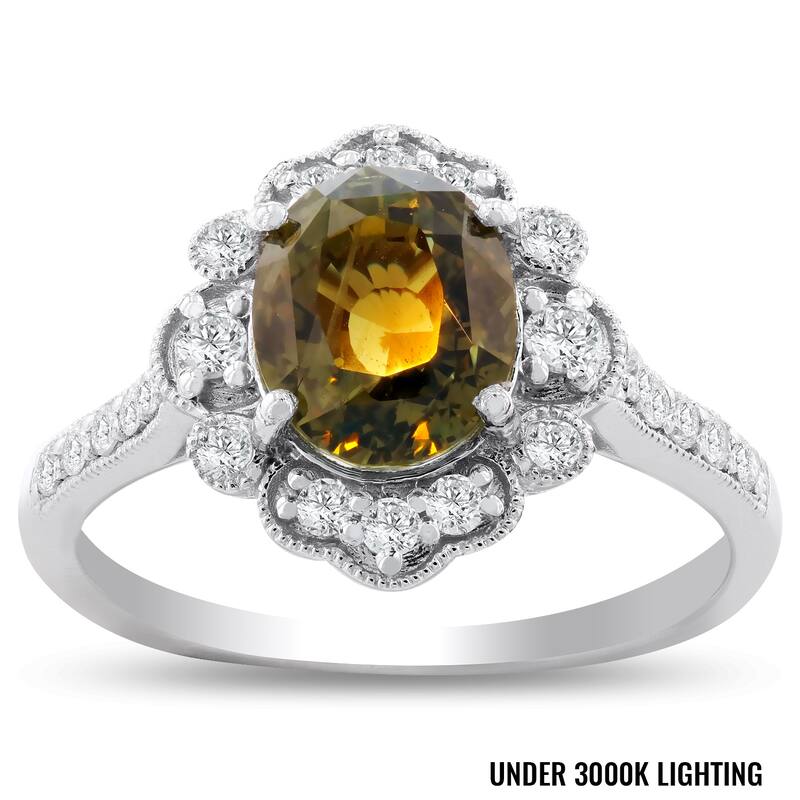 Auriya Platinum 2 3/4ct Oval-Cut Alexandrite and 1/3ct TDW Diamond Halo Engagement Ring