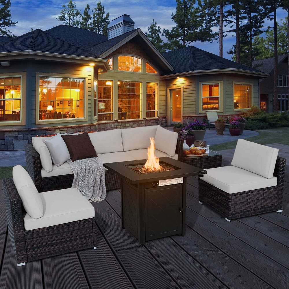 Costway 7 PCS Patio Furniture Set with 28" 50000 BTU Propane Gas Fire - See Details