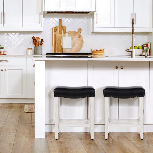 slide 2 of 8, Jameson Upholstered Polyester Antique White 24 Inch Counter Stool (Set Of 2) Antique White/Black